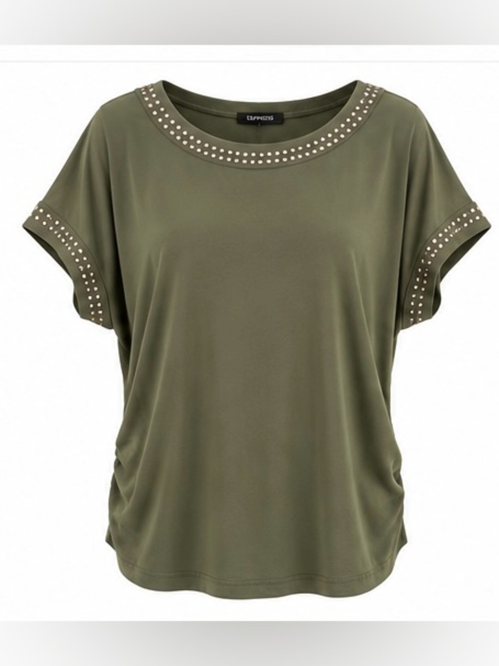 ESPRESSO Y2K Olive Green Studded Embellished Dolman Sleeve Tunic Top S